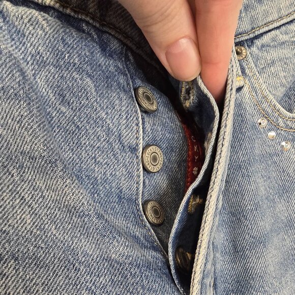 Lucky Legend High Rise Crop Jeans 90's Rhinestones Size 0/25 Light Blue 80318 - Picture 5 of 11